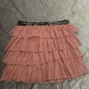 Candie's Pink Ruffled Mini Skirt with Black Sequin Waistband